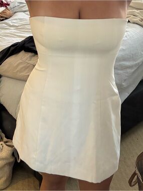 Peppermayo Strapless Cream / White Graduation Mini Dress